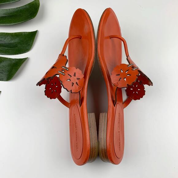 Vera Wang Lavender Sandals Orange Leather Thong Laser Cut Women’s 8.5 - Picture 7 of 9